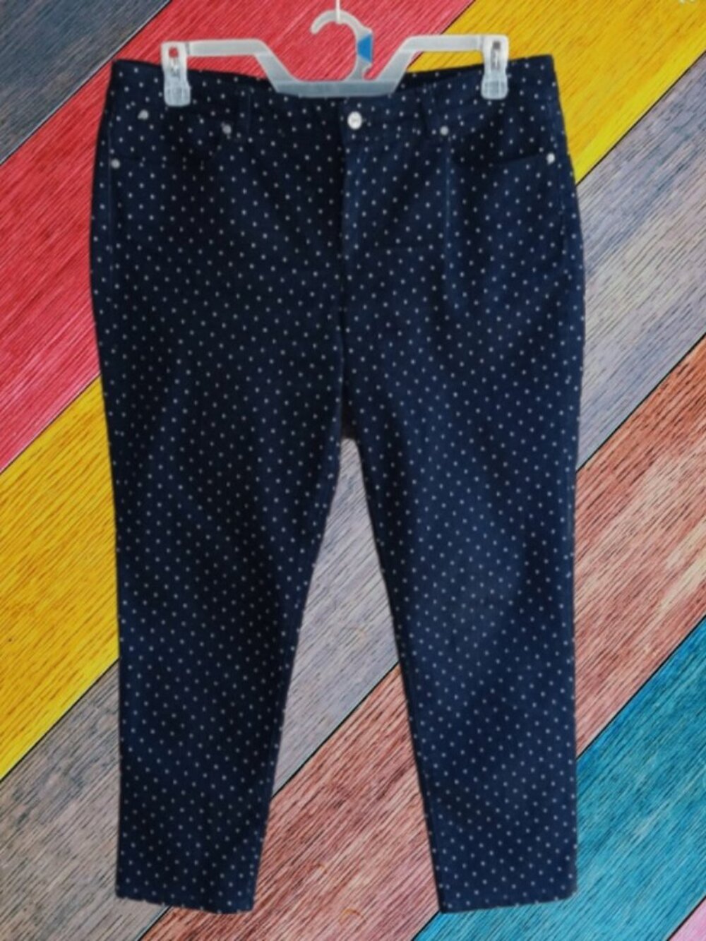 Signature Womens Slim Crop Jeans Blue Polka Dot Size 12